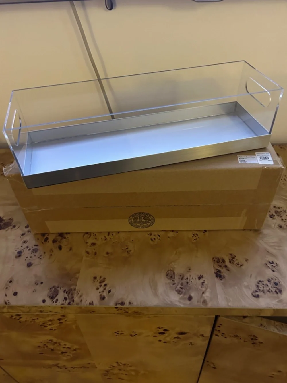 $59 NIB New Pottery Barn Acrylic Black Metal Clear Storage Caddy Organizer